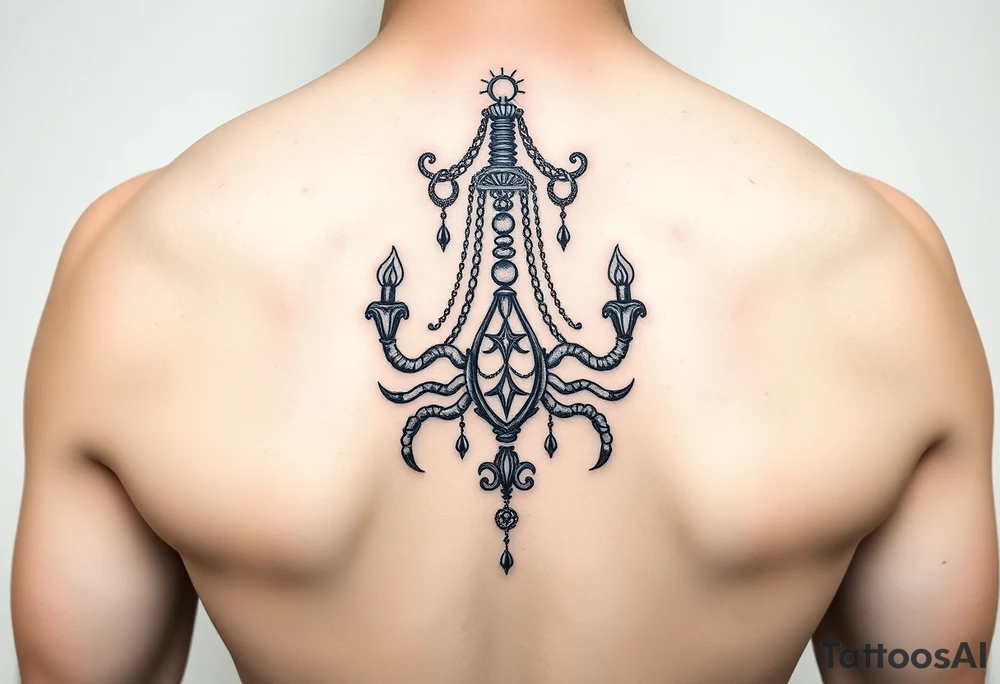 Ornamental chandelier natal scorpio tattoo idea