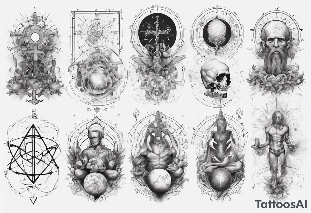 The study of human body and religion combined with emphasis on math and physics tattoo idea