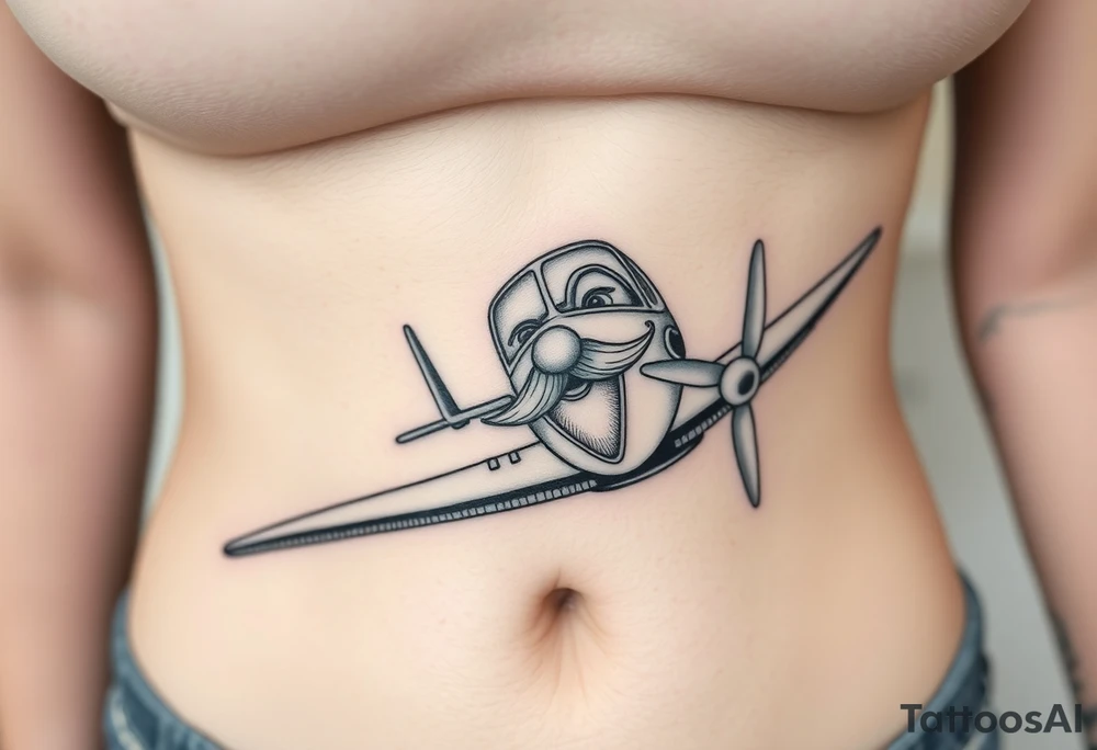 Small airplane an-26 who has moustache on his face tattoo idea