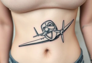Small airplane an-26 who has moustache on his face tattoo idea