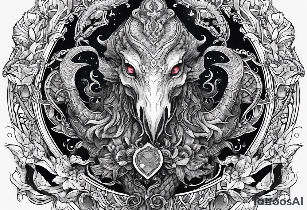 Vertical full sleeve. Lovecraftian creature, protecting a token of love. tattoo idea