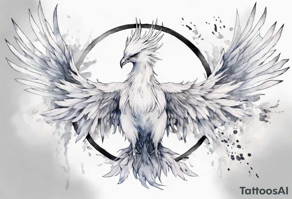a white phoenix wearing iron halo tattoo idea