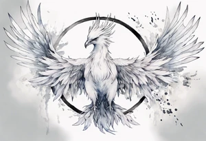 a white phoenix wearing iron halo tattoo idea