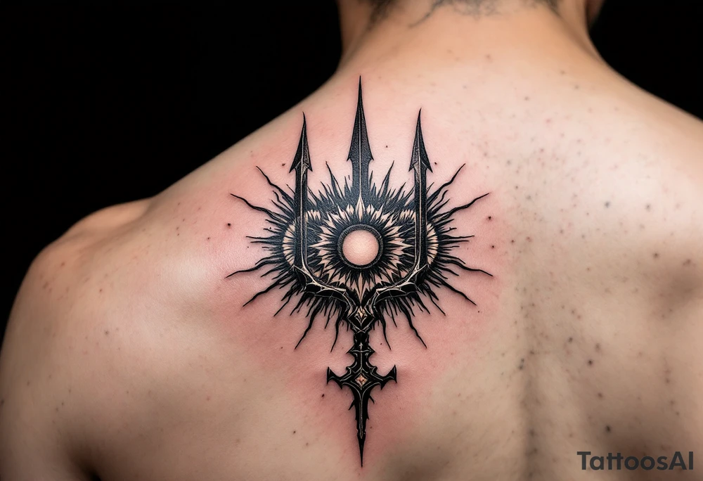 trident with 3 suns tattoo idea