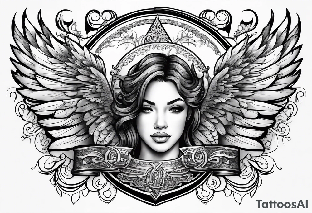 The word Glenn on a banner with angel Wings tattoo idea