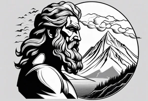 Zeus behind a Mountain View with lightning behind him tattoo idea