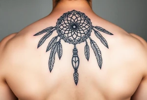 native dreamcatcher with flowing feathers and sacred beads tattoo idea