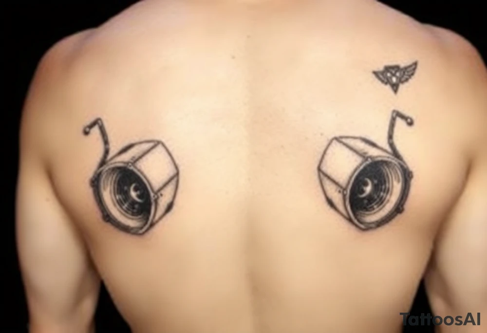 a back tattoo that looks like an exhaust vent, make it look more futuristic and have it to where theres two exhausts
 on both back sides tattoo idea