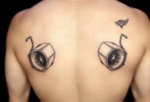 a back tattoo that looks like an exhaust vent, make it look more futuristic and have it to where theres two exhausts
 on both back sides tattoo idea
