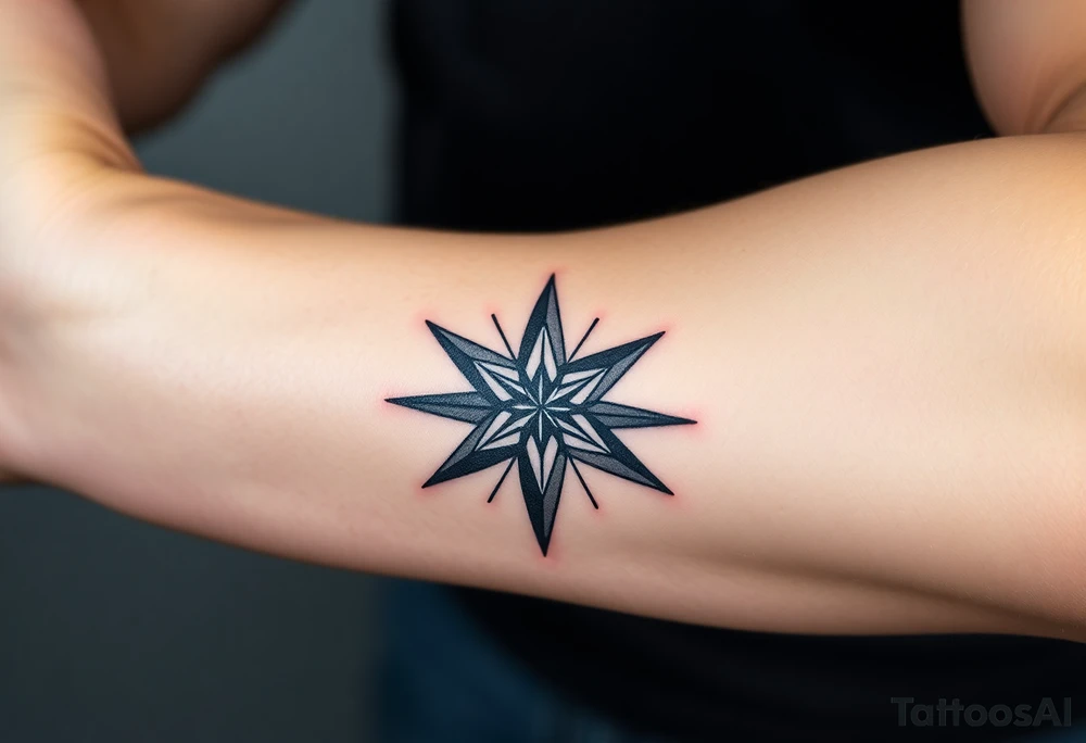 A ninja star infused with the northern star with a beam of light coming out of the star tattoo idea