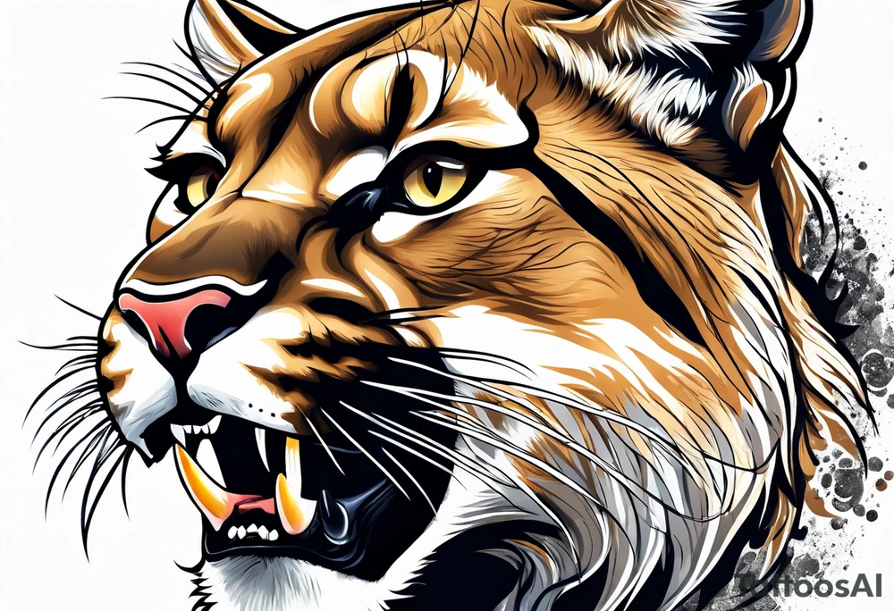 mountain lion growling or roaring tattoo idea