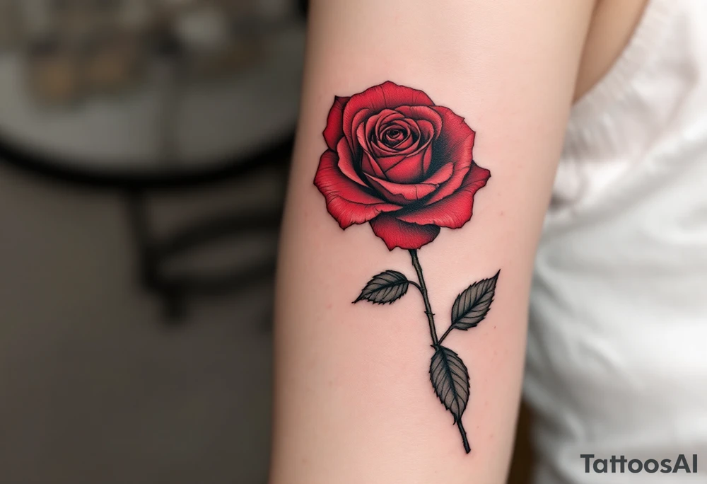 XII•XXX•MCMLXIX underneath a red rose tattoo idea