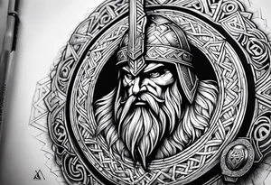 Valhalla shield sword axe Valknut fire armour tattoo idea