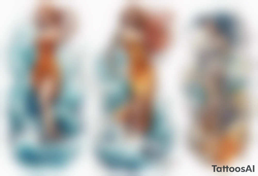 a glass statue of a woman standing in crashing waves tattoo idea