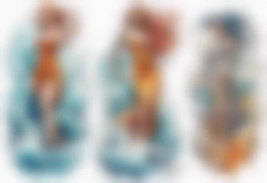a glass statue of a woman standing in crashing waves tattoo idea