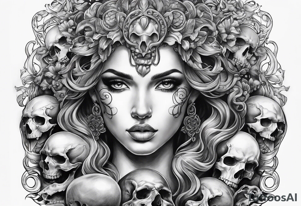 Medusa with skulls sleave tattoo idea