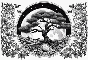 Tree of life moon and butterfly tattoo idea