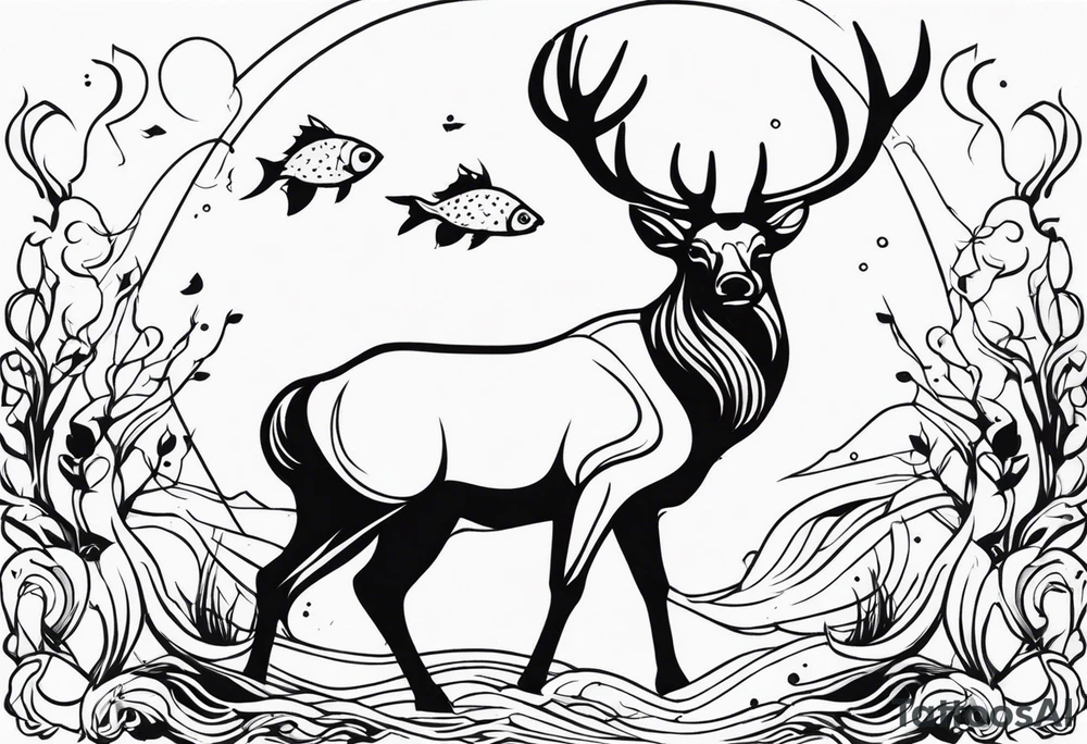 stag and fish tattoo idea