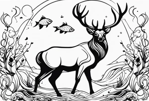 stag and fish tattoo idea