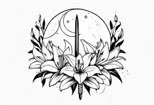 Moon , sword , lilies tattoo idea