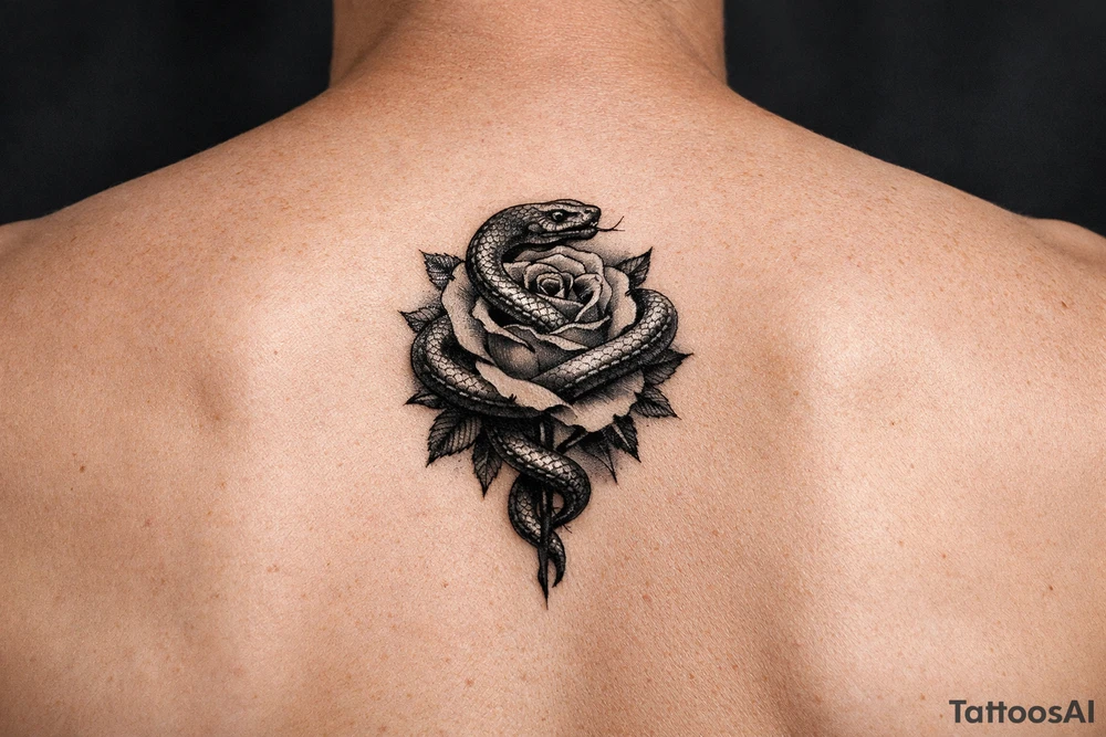 Snake wrapped around rose for a women make it look realistic and hot tattoo idea