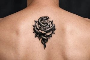 Snake wrapped around rose for a women make it look realistic and hot tattoo idea