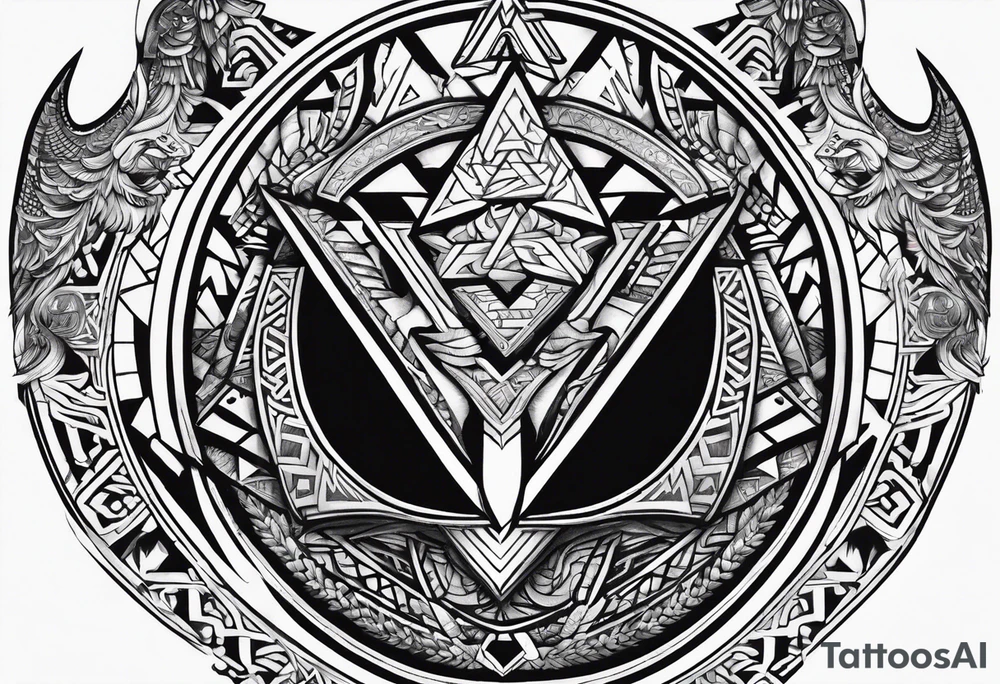 Valhalla sword shield axe Valknut tattoo idea