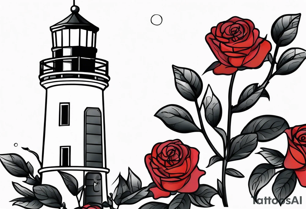 Leuchtturm und Rose schwarz tattoo idea