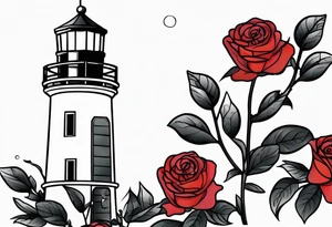 Leuchtturm und Rose schwarz tattoo idea