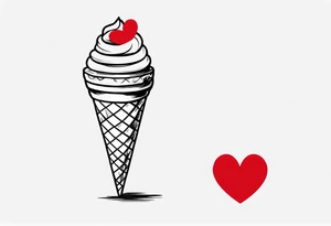small ice cream cone with small red heart on it somewhere while representing Paris tattoo idea