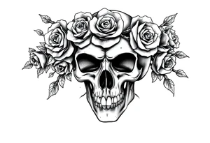 ornate skull adorned with crown of wild roses and thorns tattoo idea