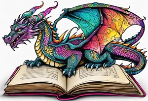 Open book, coming to life, whimsical, dragons tattoo idea
