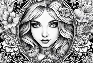 Alice in wonderland through a looking glass with flowers everywhere tattoo idea