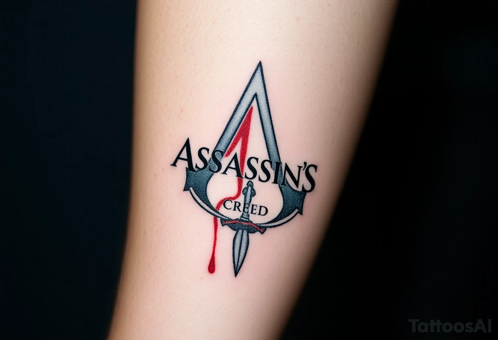 Assassins Creed logo with English flag and a sword with blood, no writing tattoo idea