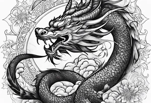 japanese dragon, celestial, cross, snowflake tattoo idea