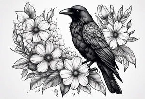 crow and flowers half sleeve tattoo idea