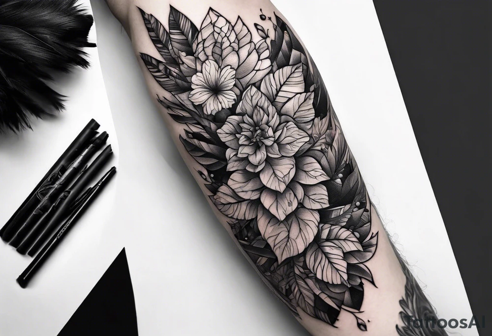 plume and tree tattoo idea