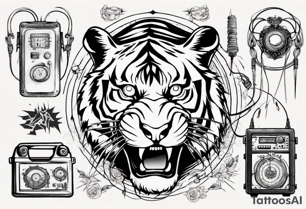 A tiger surrounded by electricity tattoo idea