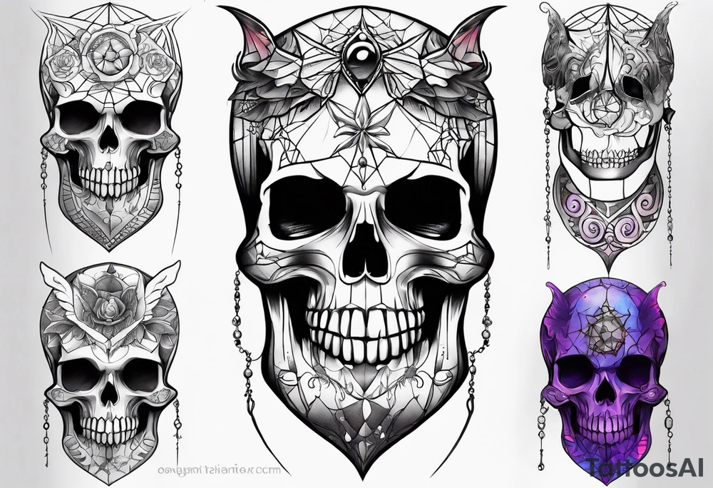 Full sleeve with fairy’s and skulls and spiderwebs tattoo idea