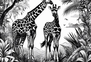 jungle giraffe tattoo idea