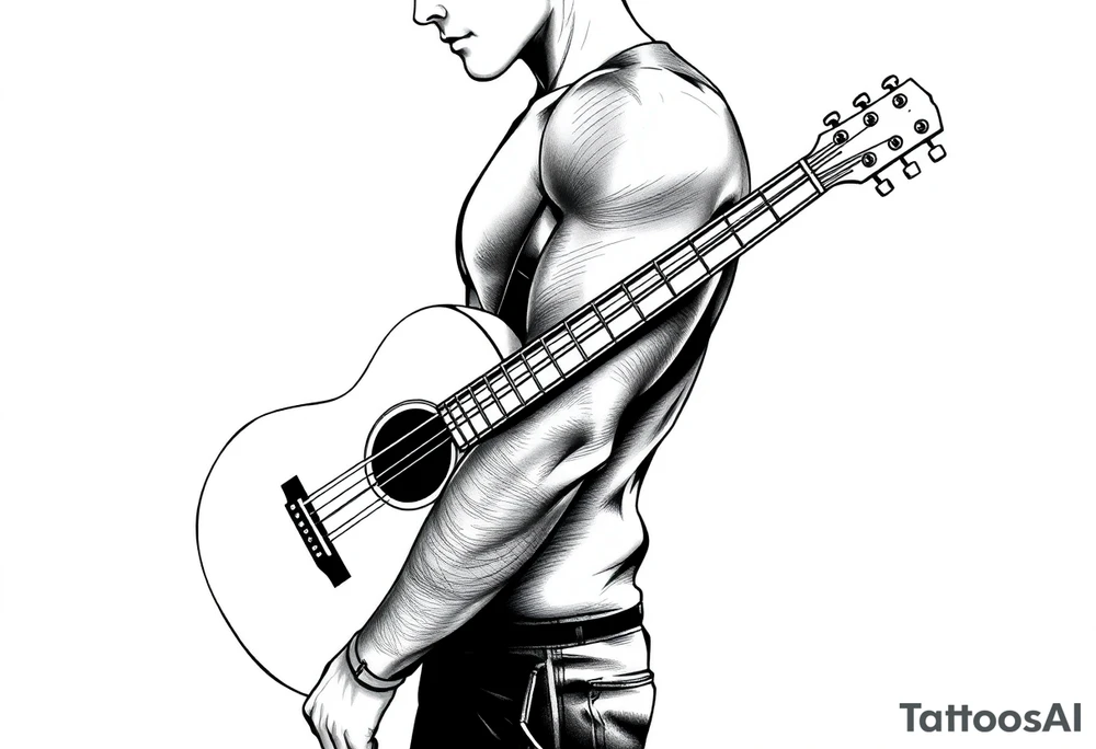 Line traditional American guitar tattoo idea