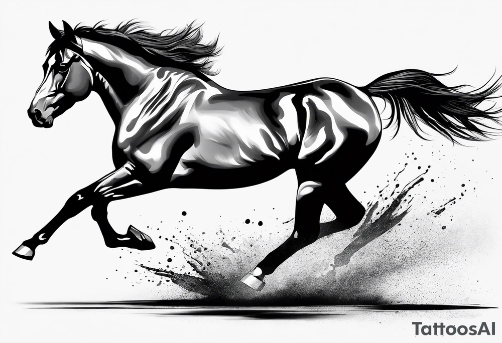 Mustang horse running along blood stomping tattoo idea