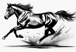 Mustang horse running along blood stomping tattoo idea