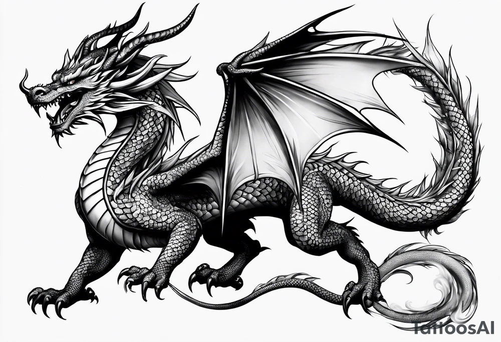 Traditional Dragon full body and smoke tattoo idea