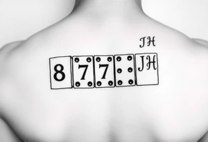 drei dominosteine hintereinander mit den augennummern 8 7 6 und beim letzten unten 6 und oben die Inizialen JH tattoo idea