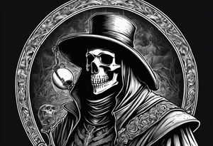 Skeleton holding plague doctor tattoo idea