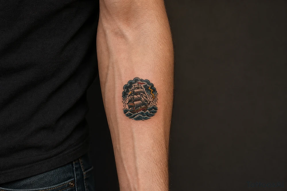 old ship in a storm tattoo idea