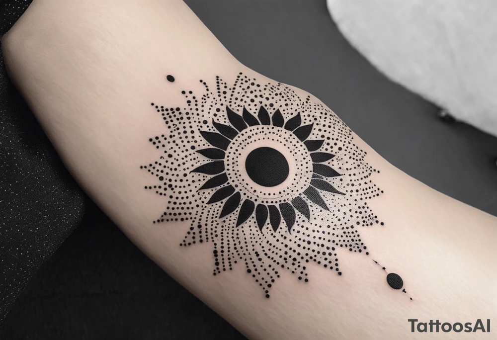 simple sun made of black dots and circles tattoo idea