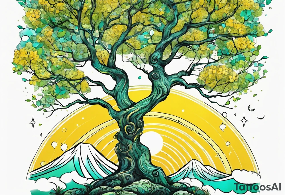 birch tree and includes the following wording "fuck cancer"
with yellow, green and aquamarine colours tattoo idea