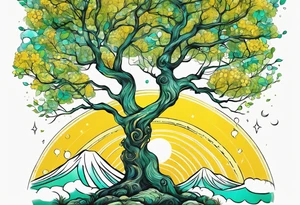 birch tree and includes the following wording "fuck cancer"
with yellow, green and aquamarine colours tattoo idea